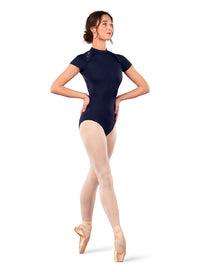 L20014 Mock Neck Lace Trim Cap Slv Leo