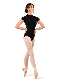 L20014 Mock Neck Lace Trim Cap Slv Leo